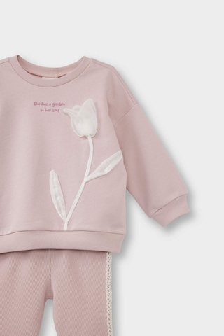 Defacto Kız Bebek 2li Takım Çiçekli Sweatshirt İspanyol Paça Alt G3798a525aupn425 Pembe