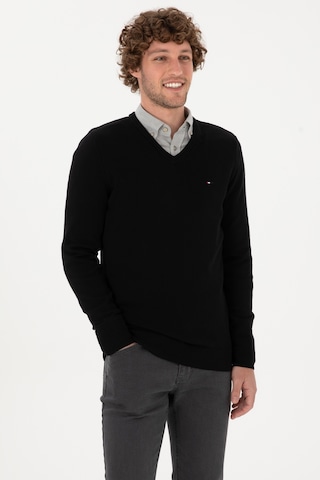 U.S. Polo Assn. Erkek Slim Fit V Yaka Siyah Basic Kazak 50313668-VR046