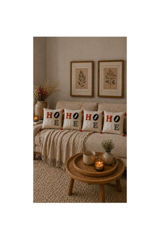 Punch Nakışlı Kırlent Kılıfı 45x45 Cm Kırlangıç Home Çapa Çiçek Desenli Turuncu-home