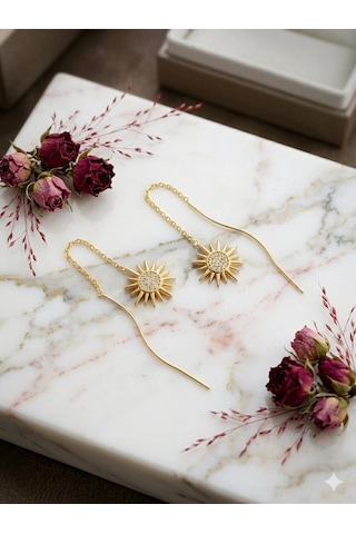 925 Ayar Papatya Silver Burgu Güneş Küpe.rose.gold.rodaj Gümüş