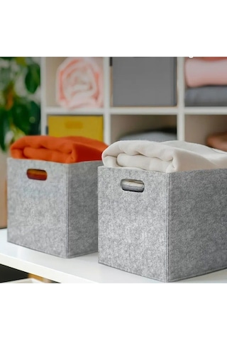 Dolap İçi Düzenleyici 1 Adet Organizer 3mm Keçe 32x32x32 Cm Çok Amaçlı Gri Keçe Kutu Gri