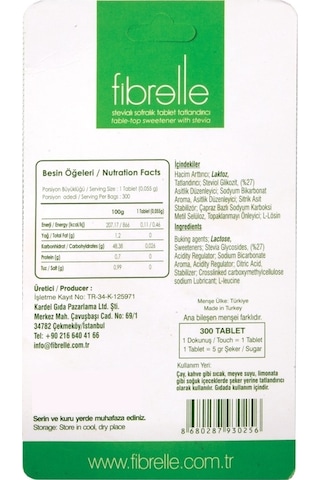 Fibrelle Stevialı Tablet Tatlandırıcı 300'lük Kutu 3 Adet