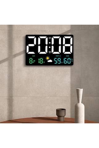 Zilinn Yüksek Çözünürlüklü Geniş Ekran Duvar Saati Sıcaklık Ve Nem Göstergesi Hava Durumu Saati Çok Fonksiyonlu Renkli Dijital Çalar Saat Renkli Işıklar-126 Çok Renki