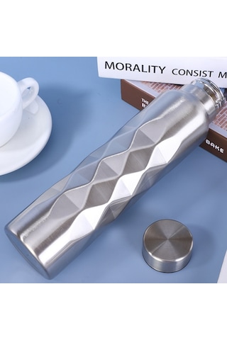 Paslanmaz Çelik Gri 1000 ml Spor Matara Suluk cin338