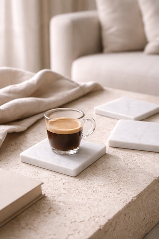 Mermer Bardak Altlığı 4'lü Set 10x10 Cm Beyaz Mermer Kahve Çay Su Bardağı Altlığı 1.3 Cm Kalınlık Diğer
