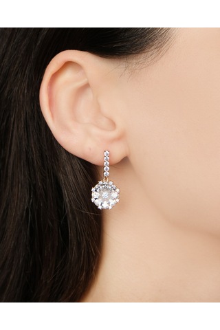 Lekka Design Kadın Kararmaz Çelik Lüks Takı Zirkon Taşlı Sallanan Çiçek Abiye Küpe