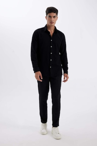 Defacto Siyah Modern Fit Modern Kesim Polo Yaka Düz Pamuklu Uzun Kollu Gömlek D1629AX24AUBK81 Siyah