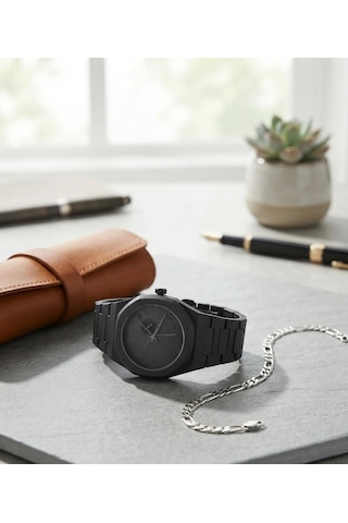Erkek Kol Saati Bileklik Hediyeli Siyah Kordon Analog Quartz Minimal Tasarım Mat Siyah Kasa Şık Spor Klasik Erkek Saati Günlük Kullanım Np24
