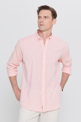 AC&Co / Altınyıldız Classics Erkek Yavruagzı Comfort Fit Rahat Kesim Düğmeli Yaka Casual Keten Gömlek Yavruağzı