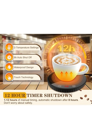 Gajeena 110v Amerikan Standartlı Sıcaklık Regülasyonlu Bardak Isıtıcı - 2 Sıcaklık Seçeneği, 12 Saatli Zamanlayıcı, Su Geçirmez Cam Paneli Siyah