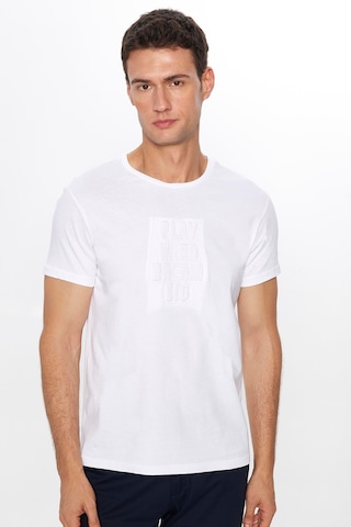 Tudors Erkek Slim Fit Dar Kesim %100 Pamuk Yumuşak Dokulu Baskılı Beyaz Bisiklet Yaka Tişört-31700 Beyaz