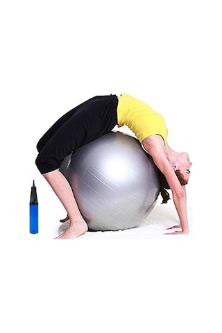 Gri Pilates Topu - Pompa 65 Cm Yoga Topu Spor Salonu Denge Topu Dayanıklı Fitness Top