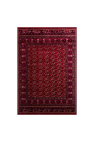 Eko Halı Herat Her 03 Red Afgan Desenli Viskon Sıkı Dokuma Kaymaz Tabanlı İnce Makine Halısı Krem - Kırmızı