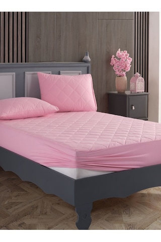 %100 Pamuk Kapitoneli Sıvı Geçirmez Renkli Yatak Alezi Yatak Koruyucu Alez Çarşaf Pembe