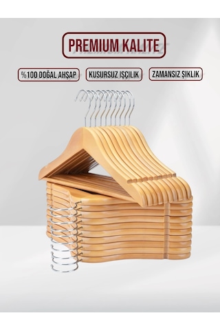 Ahşap Elbise Askısı Bebek Çocuk Askısı 10'lu Set Doğal Renk Tam Vernikli