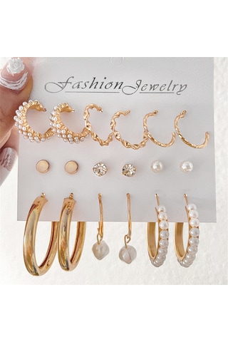 Skycity Şık Tasarım 9 Çift Küpe Seti - Alloy Malzeme, 3-18mm Çap, 10g Ağırlık Gold