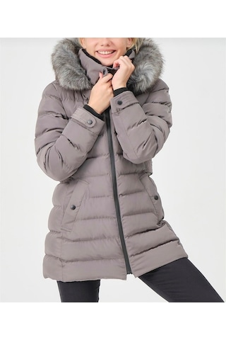 Kadın Vizon Kürklü Çıkarılabilir Kapüşonlu Su Geçirmez Uzun Şişme