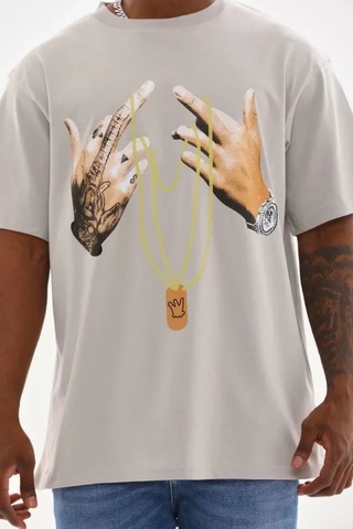 Zenna Tarz Unisex Baskılı Oversize T-shirt - Gri