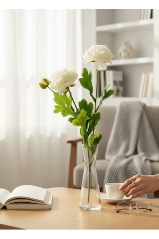 Yapay Çiçek Şakayık Çiçeği Beyaz Renk 2 Çiçek 1 Tomurcuk 50cm Beyaz