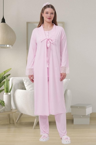 Mecit Pijama Mecit 1541 Bayan Hamile Lohusa Pembe Uzun Sabahlık Pijama Takımı