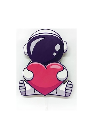 CajuArt Kalpli Astronot Ahşap Işıklı Çocuk Odası Duvar Tablosu