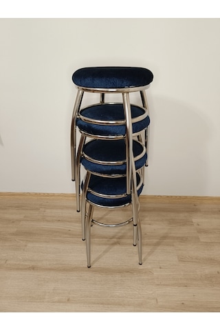 Evko Mobilya Tabure, Bar Taburesi, 2'li Tabure, Metal Ayaklı Tabure - Mavi