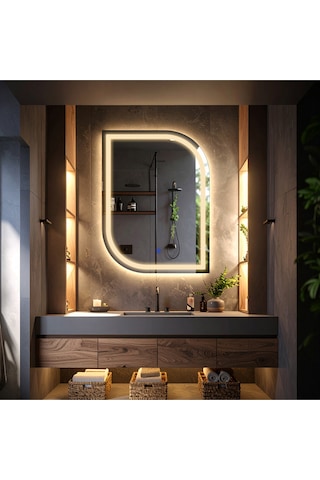 Curva Günışığı Kumlamalı Lavabo & Banyo Aynası Dokunmatik Sensörlü 65 X 90 Cm