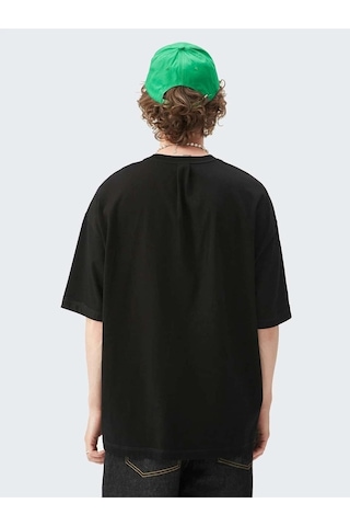 Erkek Siyah Oversize Yep Baskılı T-shirt Siyah