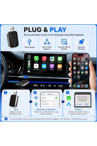 Kablosuz Carplay Android Auto Adaptörü Mini 2'si 1 Arada Wireless Usb Dönüştürücü Type-c Otg Destekli Tak Çalı