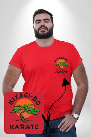 Angemiel Miyagi-do Karete Çocuk Logo Dizi Bonzai Ağaç Kırmızı Büyük Beden Kadın Basic Minimal Baskılı Tişört Kırmızı