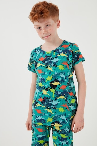 Lela Desenli % 100 Pamuk Bisiklet Yaka Erkek Çocuk Pijama Takımı 6651003 Yeşil