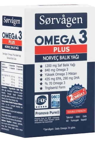 Omega 3 Plus Saf Norveç Balık Yağı. 60 Kapsül. 1200Mg