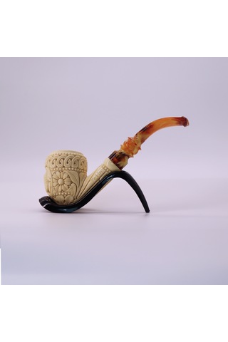 El Oyması Lületaşı Ejderha Ve Geleneksel Motifli Pipo İmzalı %100 Blok Taş Handmade Meerschaum