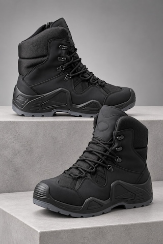 Muggo Everest Erkek Tactical Askeri Fermuarlı Ve Bağcıklı Postal Çöl Botu Siyah