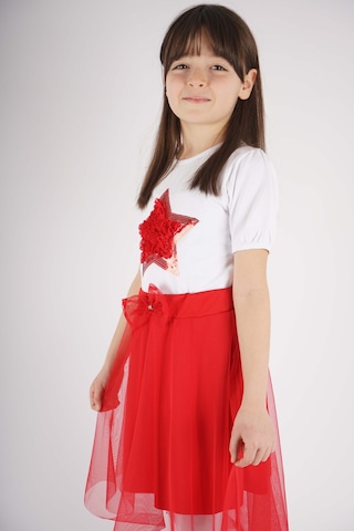 Miniko Kids 23 Nisan 29 Ekim Konsept Yıldız Pullu Tül Detaylı Kuyruk Tül Etekli Takım Kırmızı
