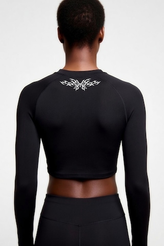 Premium Gotik Model 6 Siyah Uzun Kol Compression Kadın Crop T-shirt Spor Büstiyer Bluz Yoga Pilates Siyah