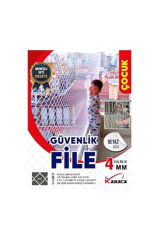 Çocuk Balkon Güvenlik Filesi 2x4 Mt 4mm İp Kalınlığı 4x4 Gözenekli + Montaj Aparatları