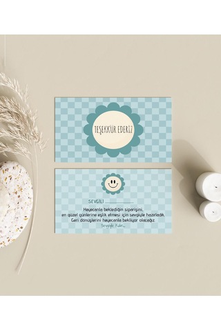 Çift Yön Teşekkür Kartı Thank You Cart Çiçek Desenli Pytktskk1200