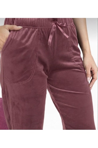 Kadın Soft Cepli Fransız Kadife Tek Alt Pijama Gülkurusu