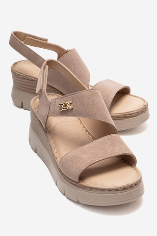 Luvishoes Sophıe Bej Süet Hakiki Deri Kadın Dolgu Topuklu Sandalet Bej