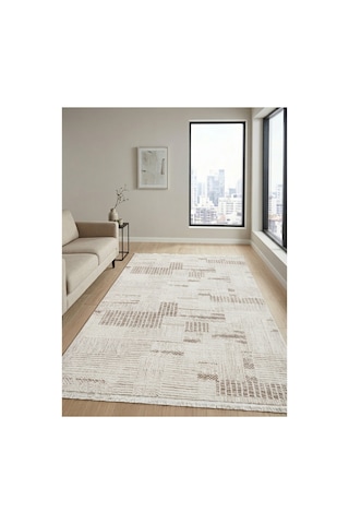 Classi Soft İnce Saten Bambu Halı Kaymaz Taban Yıkanabilir Modern Salon Mutfak Koridor Halısı Bej