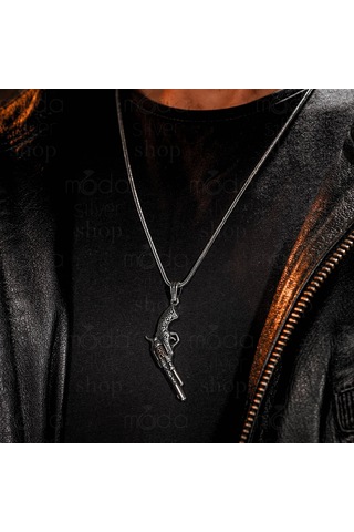 925 Ayar Gümüş Silah Tasarım Erkek Kolye Gümüş