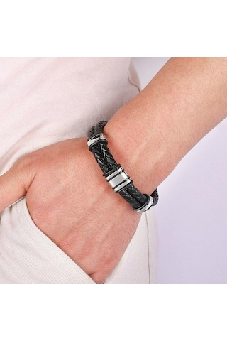 Lüks El Yapımı Deri Örgü Erkek Bileklik Paslanmaz Çelik Toka İş Adamı Bileklikleri Arkadaş Ortak Aşıklar İçin Hediye Kahverengi