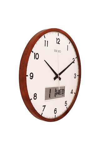 Seiko Clock Qxl008b Akçaağaç Ahşap Kasa Dijital Takvimli Duvar Saati Kahverengi