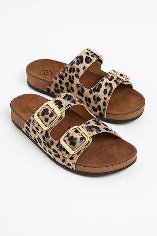Leopar Desen Soft Kadın Ev Terliği Rahat, Çift Tokalı Model Turuncu