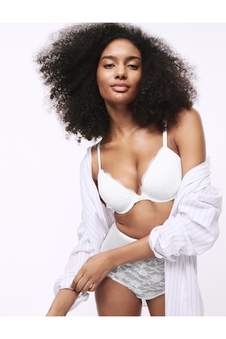 Marks & Spencer Dantelli Balenli Plunge Sütyen T33000318 Beyaz