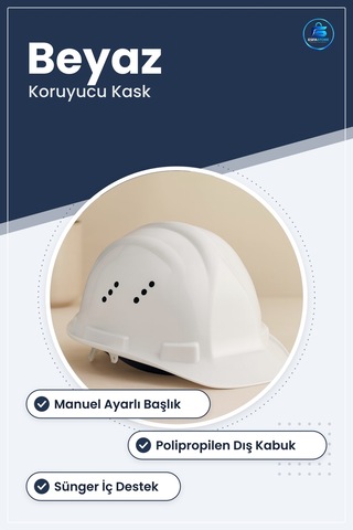 Baret İş Güvenliği Manuel Ayarlı Beyaz Havalandırmalı İnşaat Koru