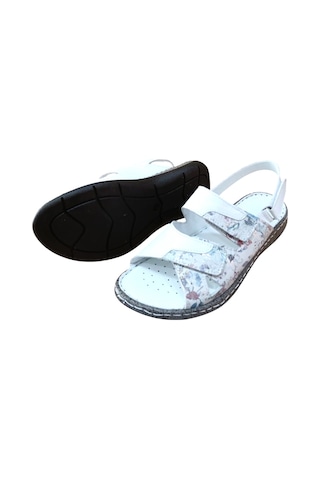 Castle Black 22383 Kadın Hakiki Deri Comfort Sandalet Beyaz Siyah