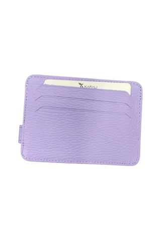 Karali Hakiki Deri Oval Yandan Patlı Lila Cüzdan Kartlık K509-20 Lila