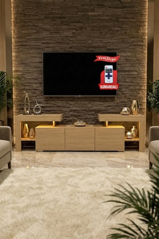 Burc Ledli Tv Ünitesi 200 Cm Meşe